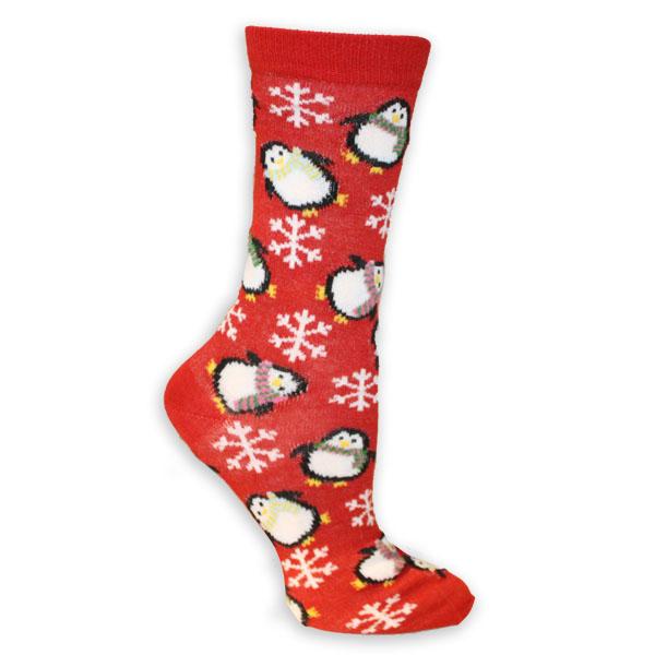 Christmas Penguins Women’s Holiday Sock Red