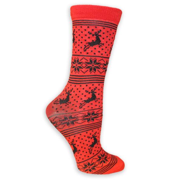 Reindeer Snowflake Women’s Holiday Sock Red