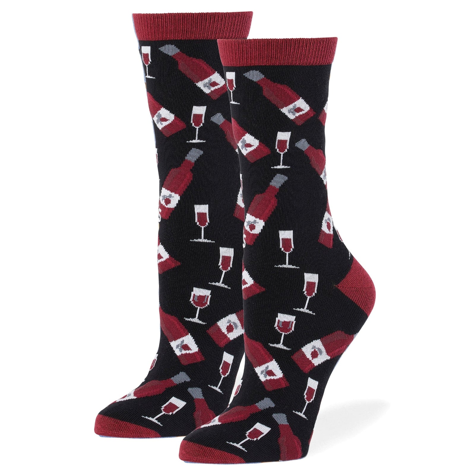 Red Wine Crew Socks Black