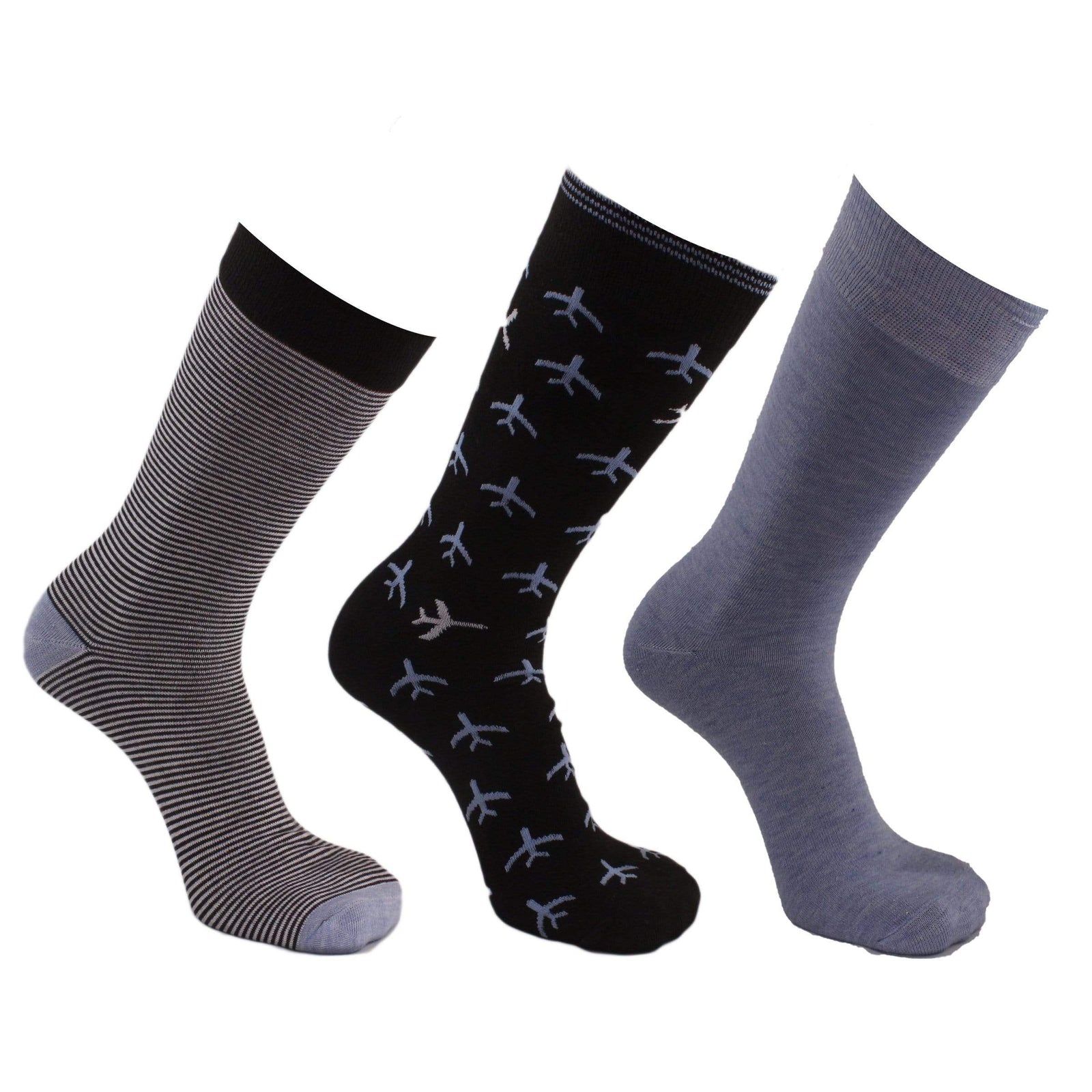 Airplane 3 Pack Crew Socks Black / Blue