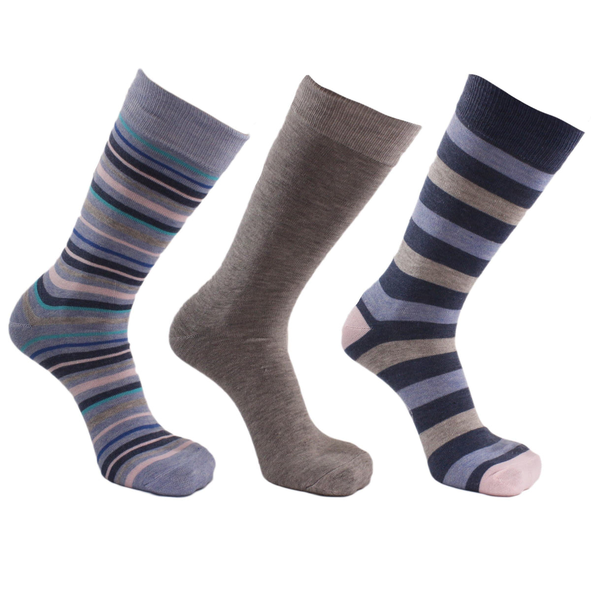 Stripe 3 Pack Crew Socks Blue / Grey