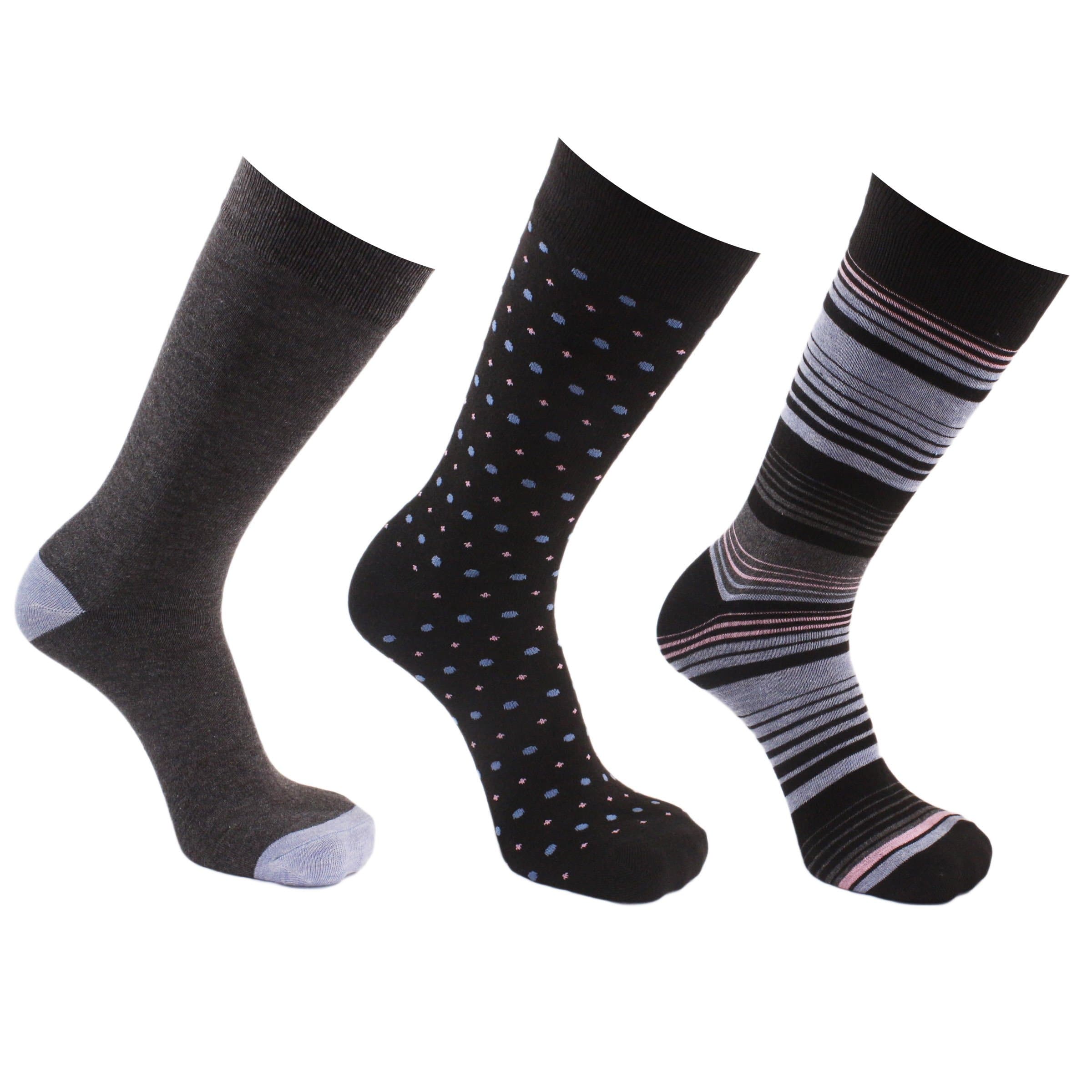 Stripes & Dots 3 Pack Crew Socks Black