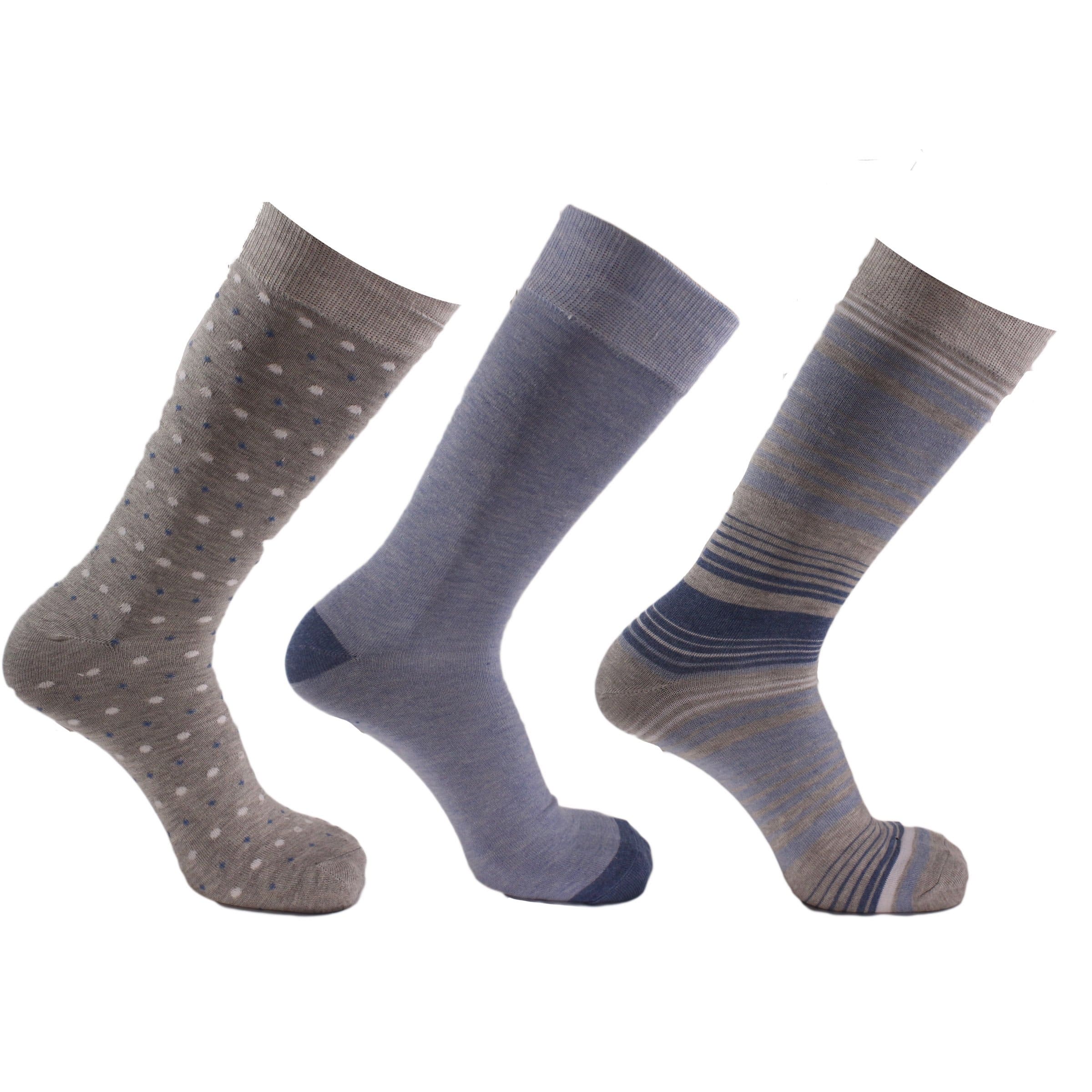 Stripes & Dots 3 Pack Crew Socks Grey / Blue