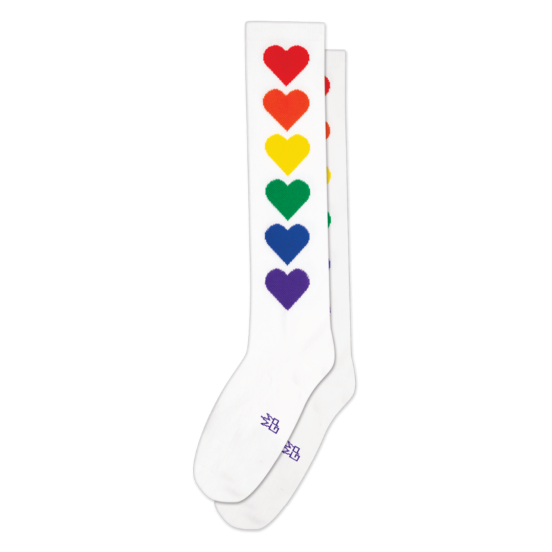 Rainbow Hearts Unisex Knee High Sock White