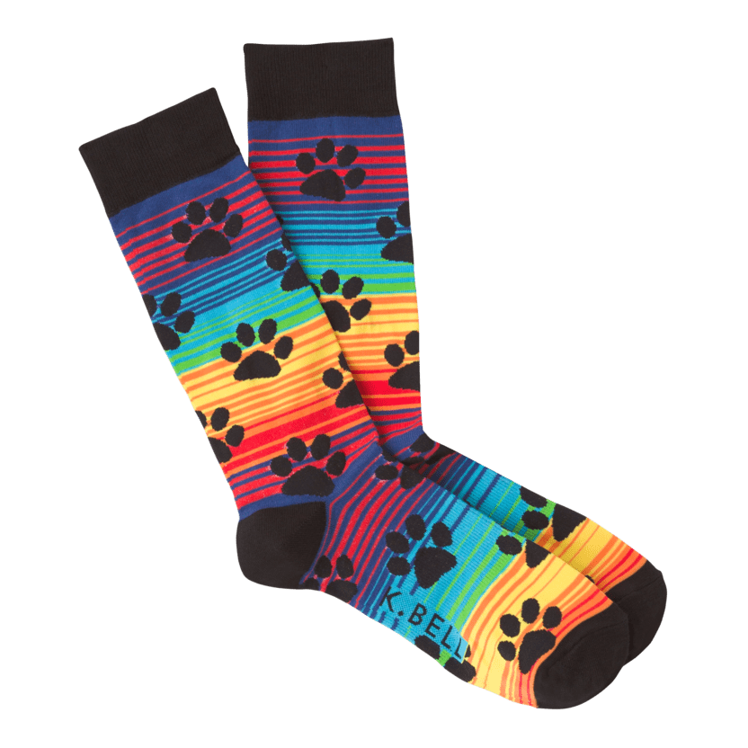 Rainbow Stripe Paw Print Socks Men's Crew Sock Multi