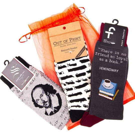 Reader's Gift Bag of Socks For Him Black / White / Grey