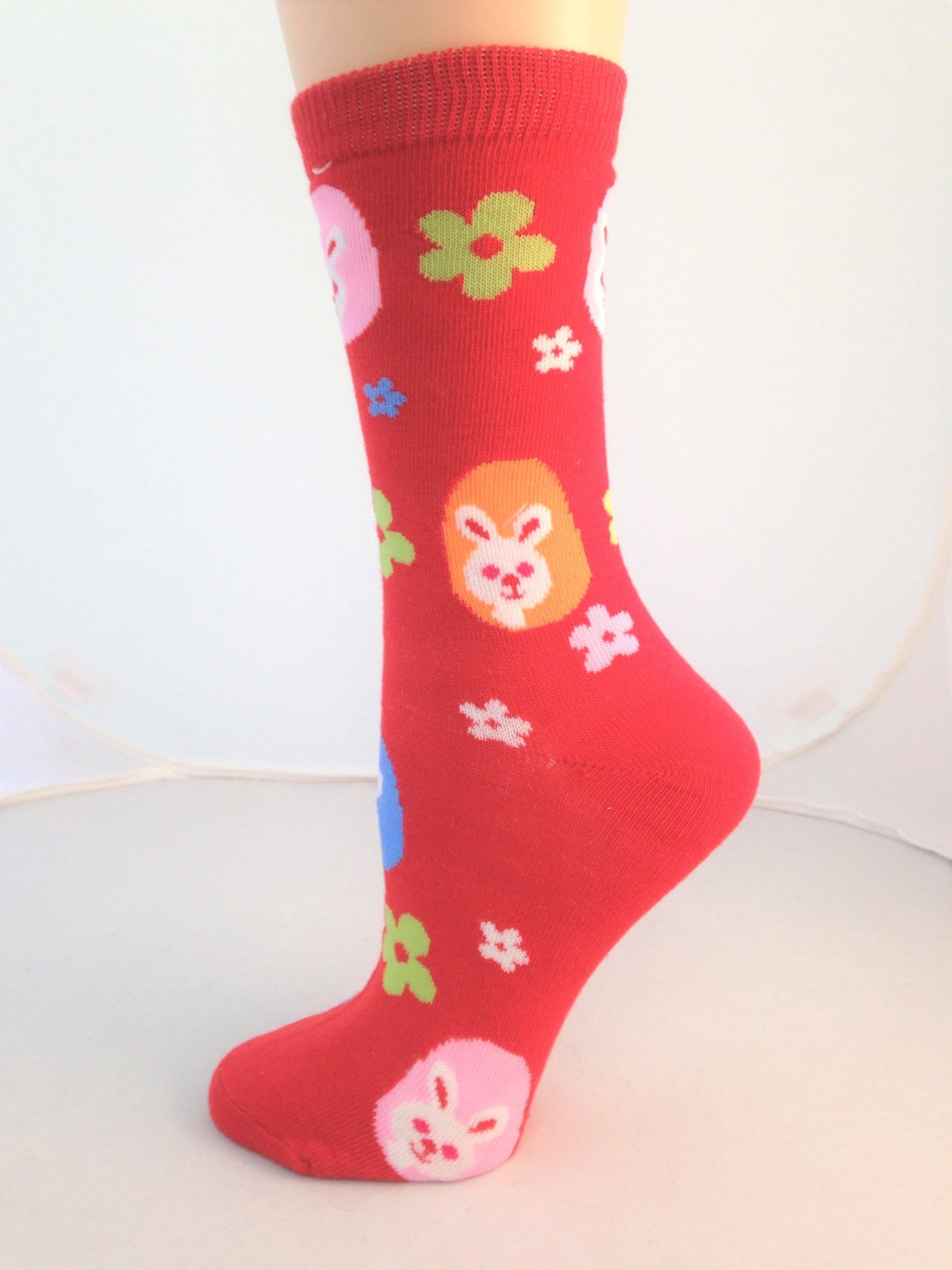 Easter Egg Scene Socks -Women's Crew Sock Red