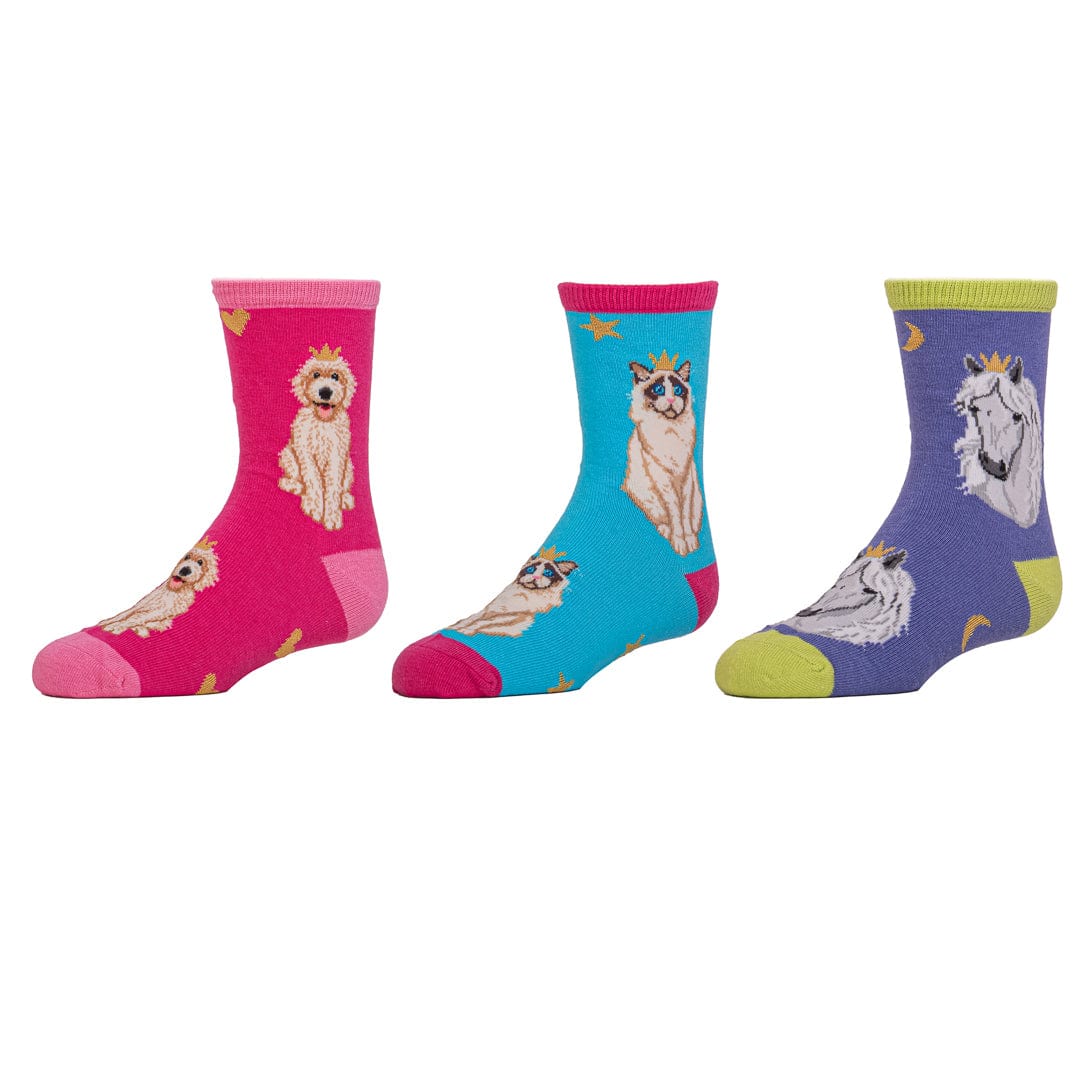 Reigning Cats and Dogs Crew Sock 3 Pack Pink / Purple