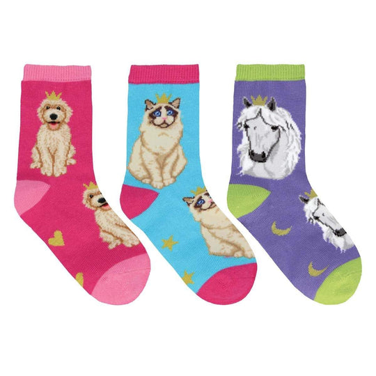 Reigning Cats and Dogs Crew Sock 3 Pack Pink / Purple