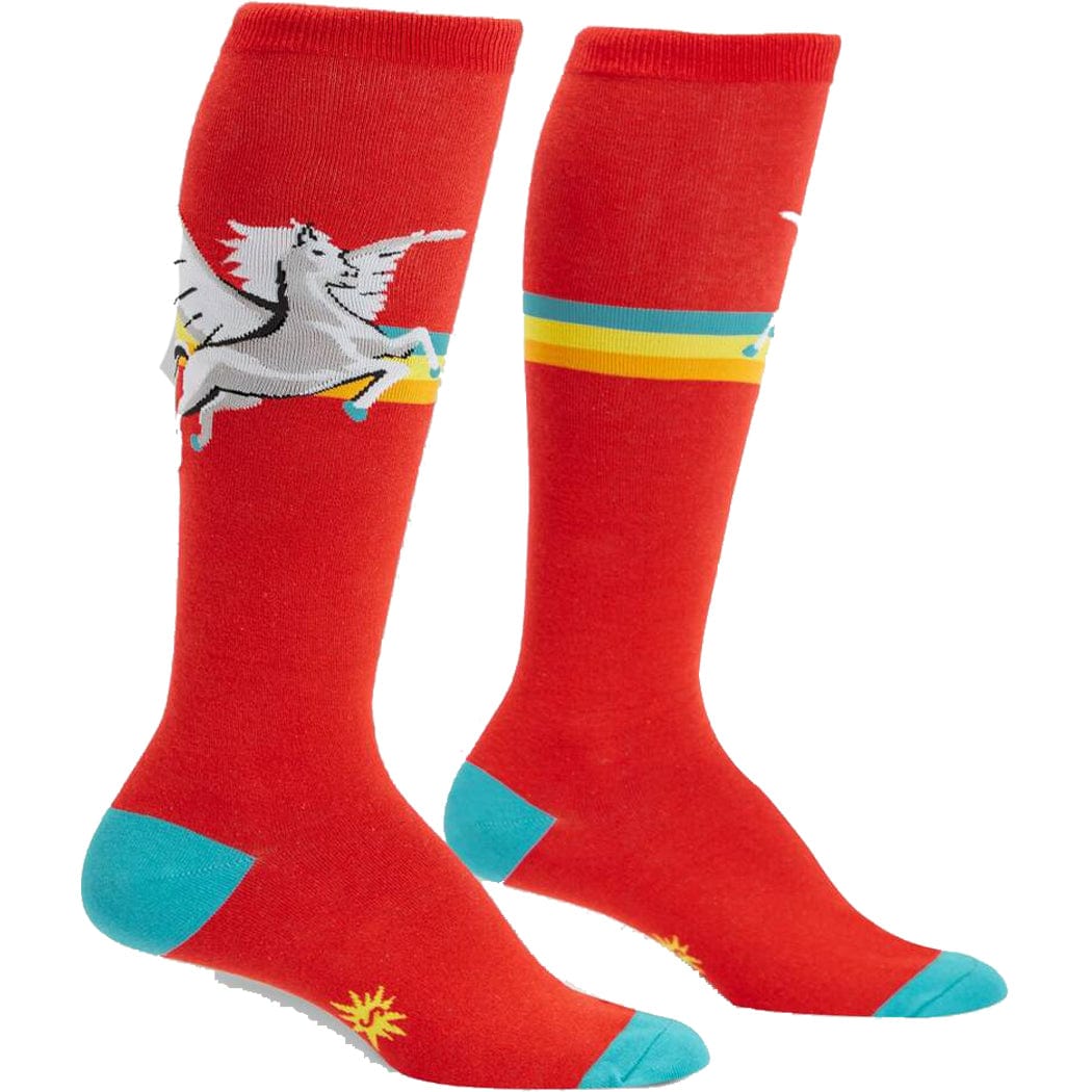 Retro Pegasus Women&#39;s Wide Calf Knee High Socks Red
