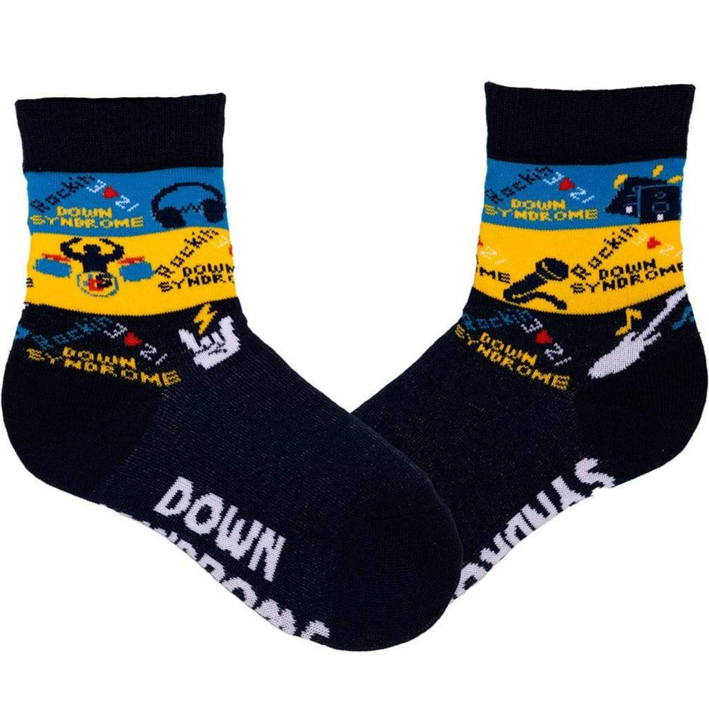 Navy Striped Rockin Down Syndrome  Socks Junior Crew Sock Navy