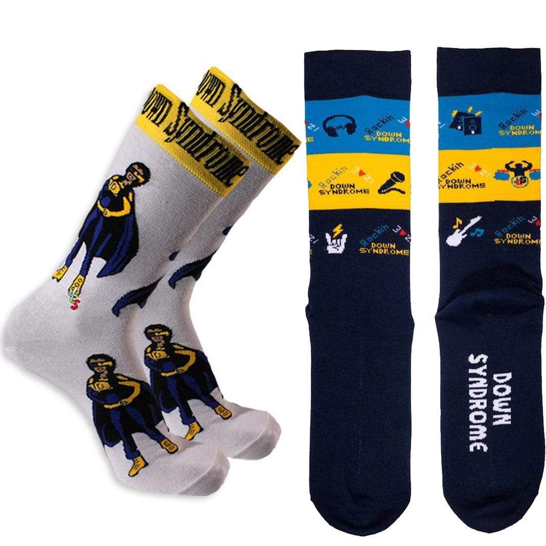 Rockin Down Syndrome Super Hero Girl Crew 2 Pack Women's / Navy White and Yellow