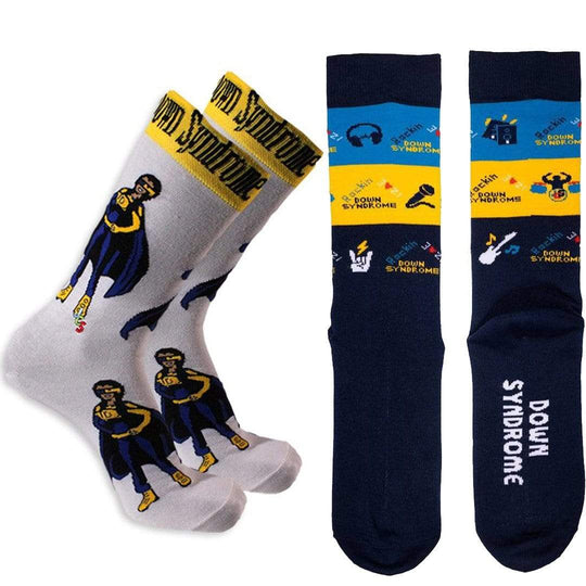Rockin Down Syndrome Super Hero Girl Crew 2 Pack Women's / Navy White and Yellow