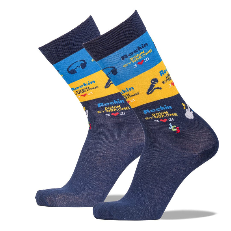 Rockin' Down Syndrome Crew Socks - Navy / Men's - Johns Crazy Socks