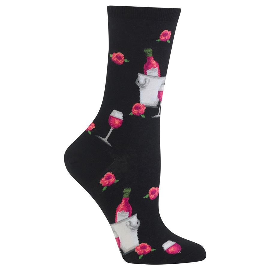 Rose Wine Socks -Women's Crew Sock Black