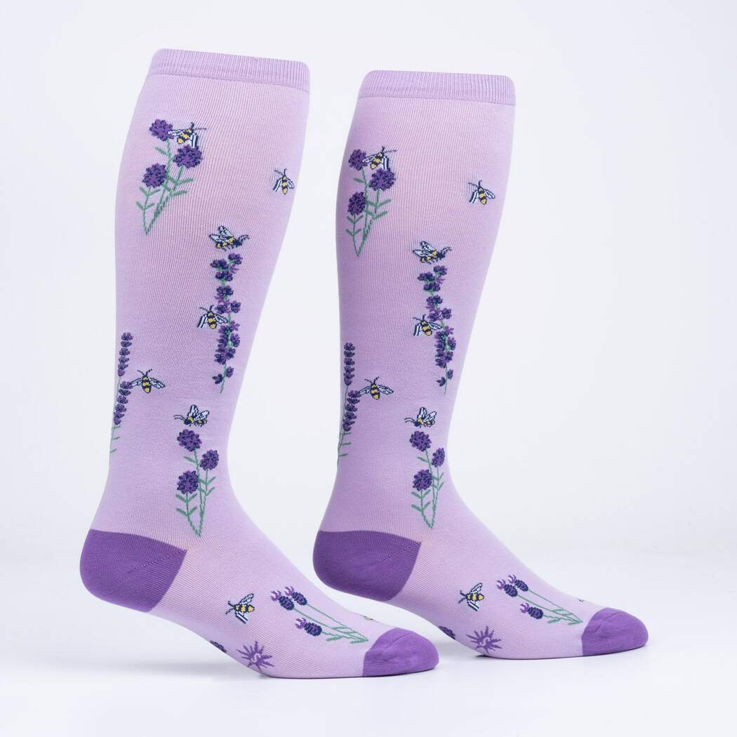 Bees and Lavender Women's Wide Calf Knee High Socks Multi