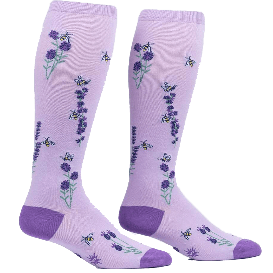 Bees and Lavender Women&#39;s Wide Calf Knee High Socks Multi