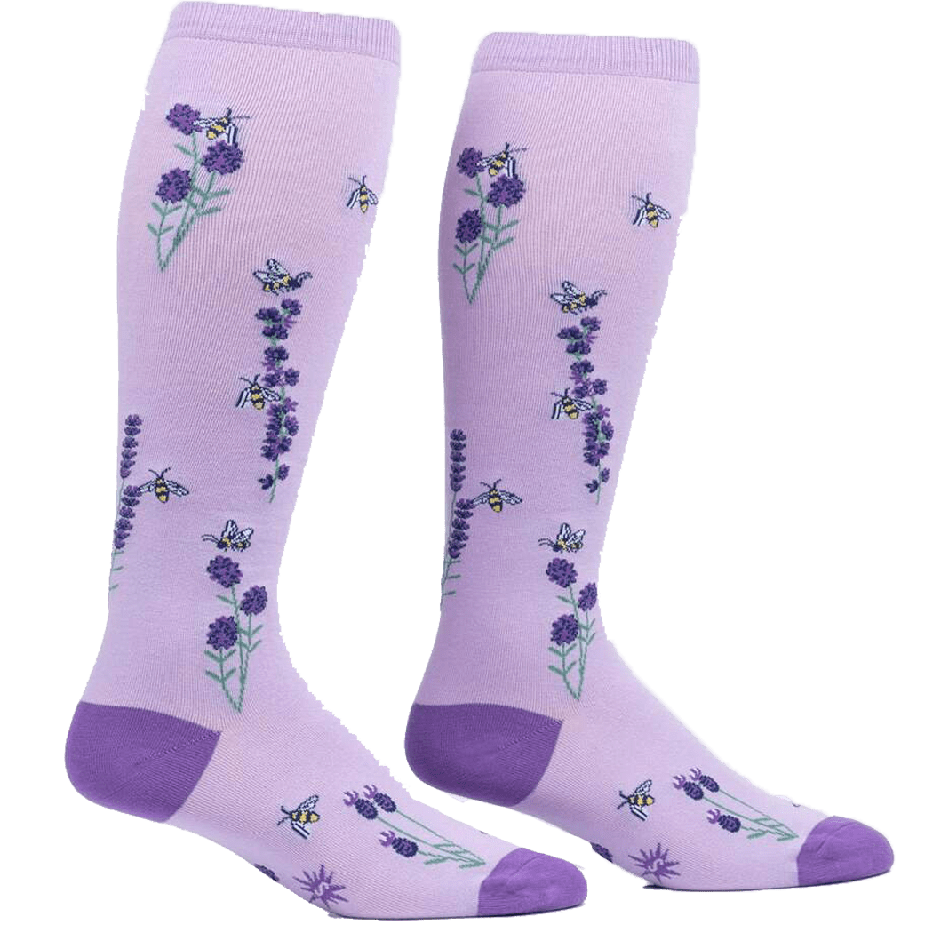 Bees and Lavender Women's Wide Calf Knee High Socks Multi