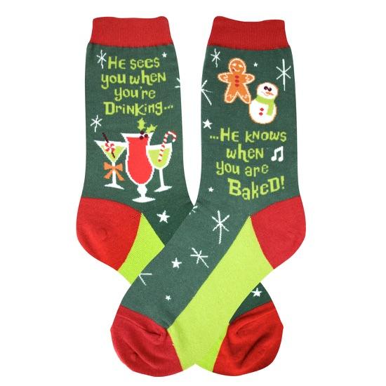 Santa Knows Socks Women's Crew Sock Green