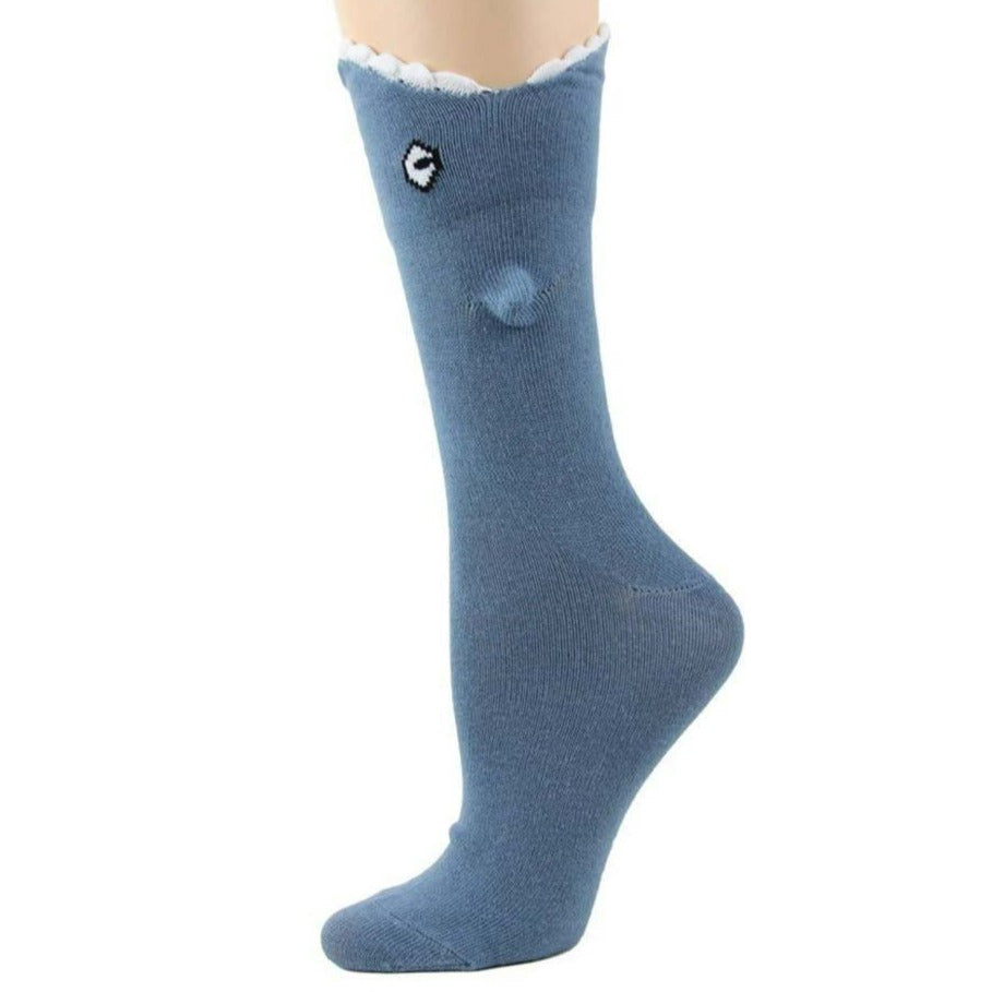 Shark Bite Leg Eater 3D Socks Women&#39;s Crew Sock Blue