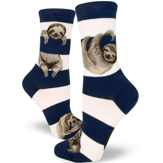 Sloth Stripe Socks Women's Crew Sock Navy