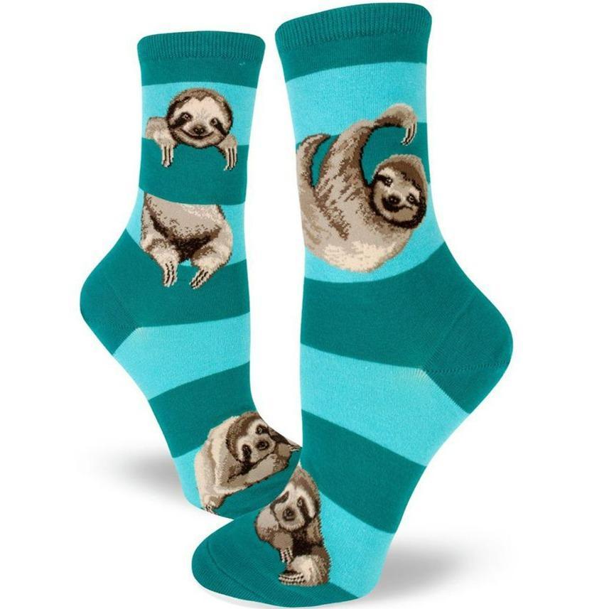 Teal Sloth Stripe Socks Women&#39;s Crew Sock Teal
