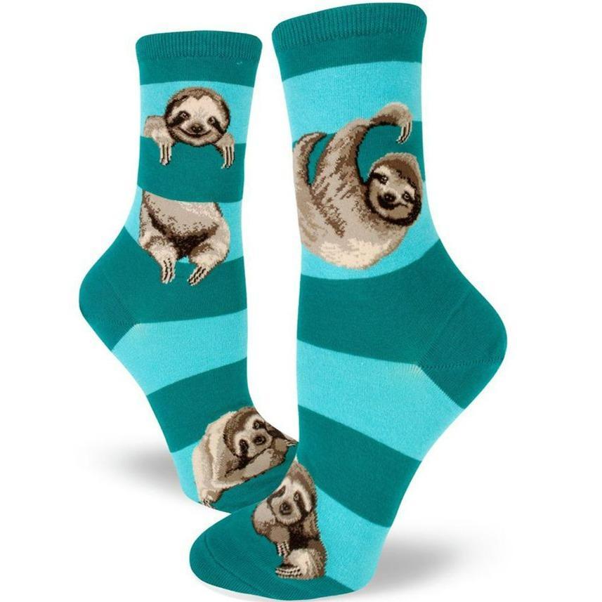 Teal Sloth Stripe Socks Women's Crew Sock Teal
