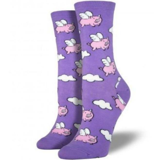 Flying Pigs Socks Purple Women&#39;s Crew Sock Lavender