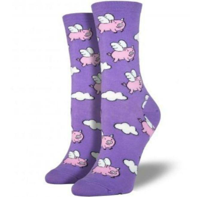 Flying Pigs Socks Purple Women's Crew Sock Lavender