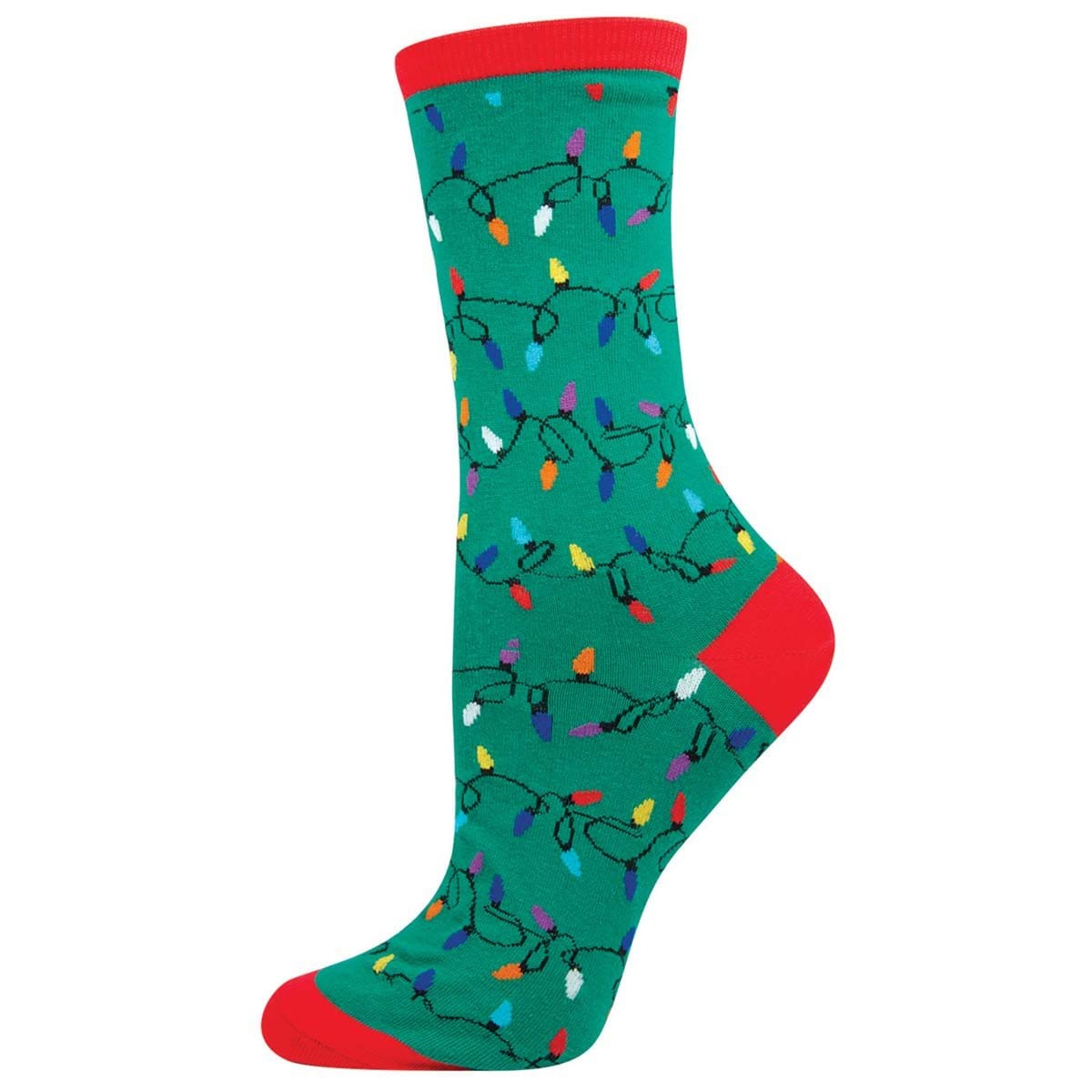 Christmas Lights Socks Women&#39;s Crew Sock Green