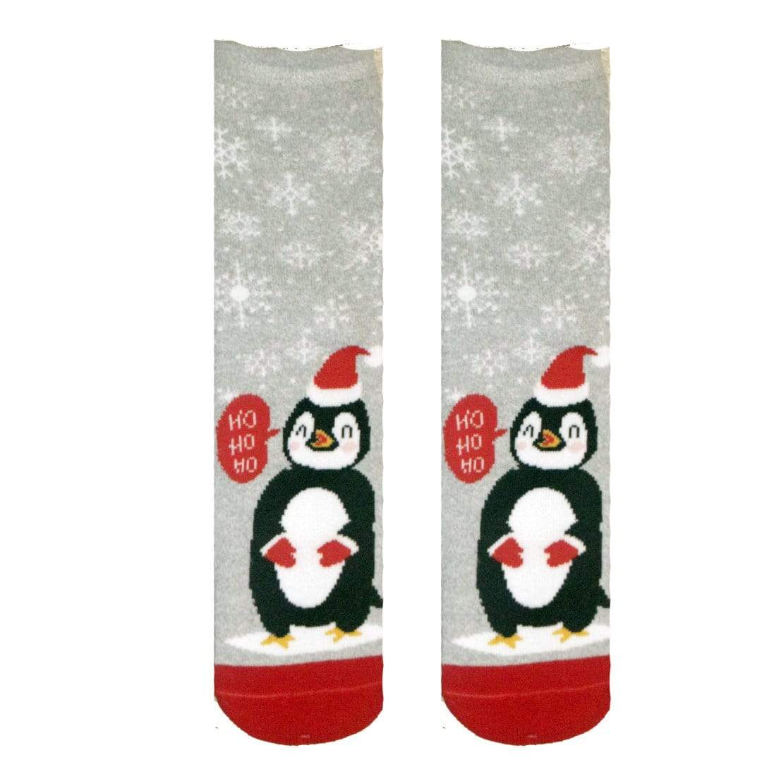 Santa Penguin Slipper Grip Socks Grey