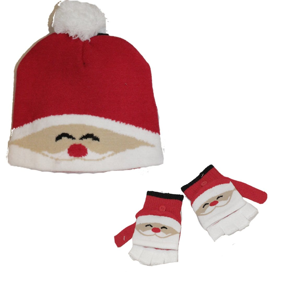 Santa Winter Kid’s Hat and Gloves Set Red