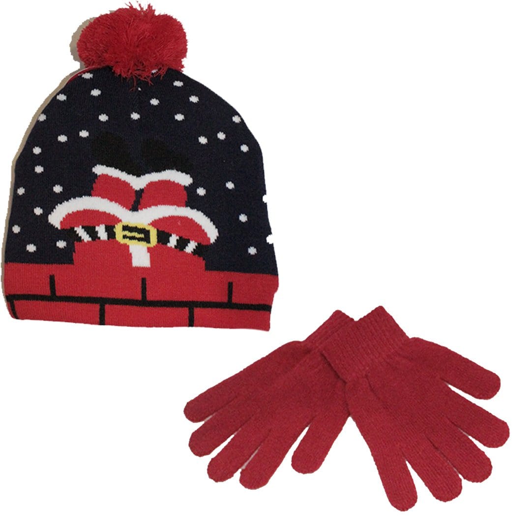 Santa’s Chimney Hat &amp; Glove Set Navy