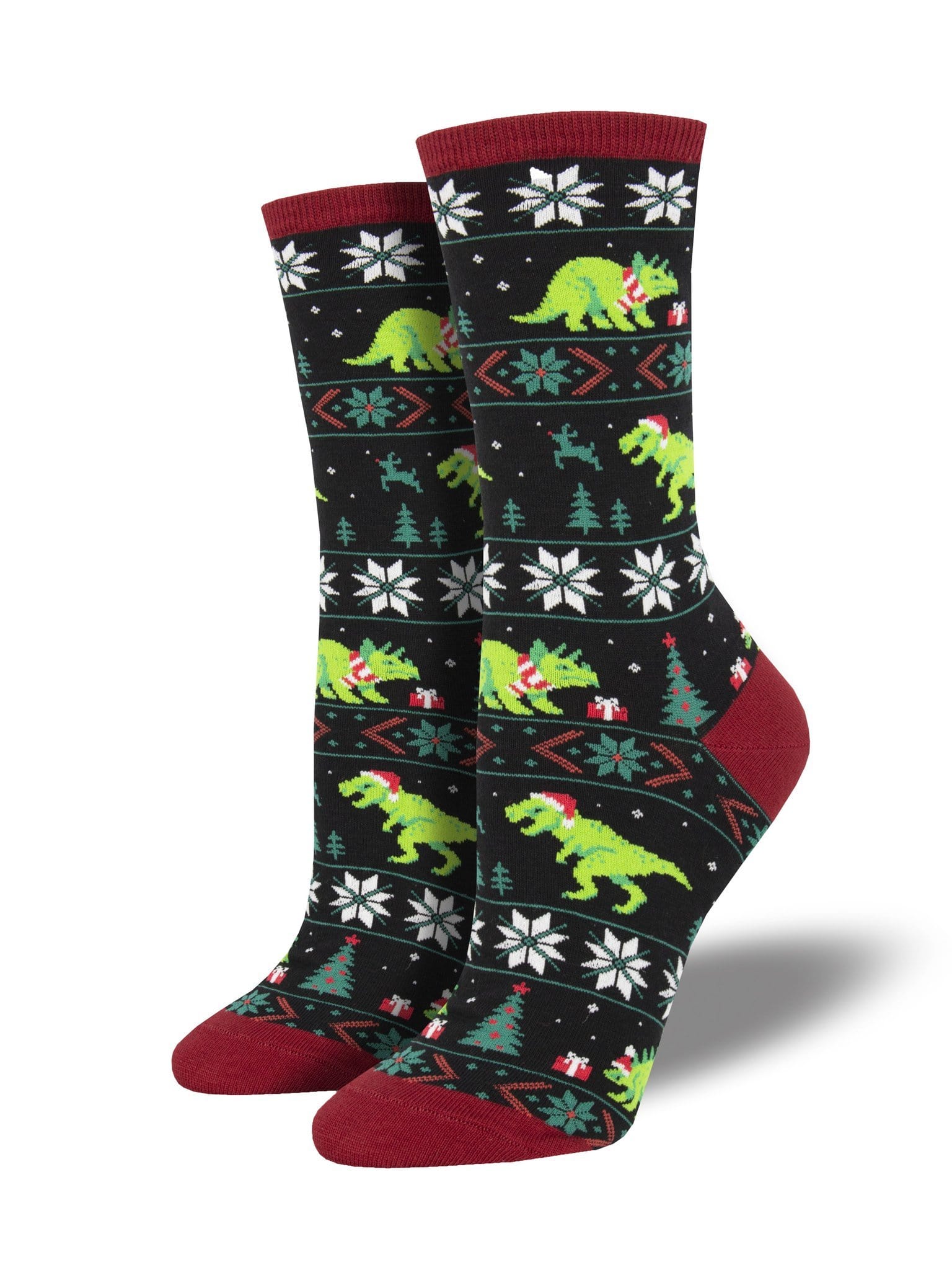 Santasaurus Rex Socks  Women’s Crew Sock Black