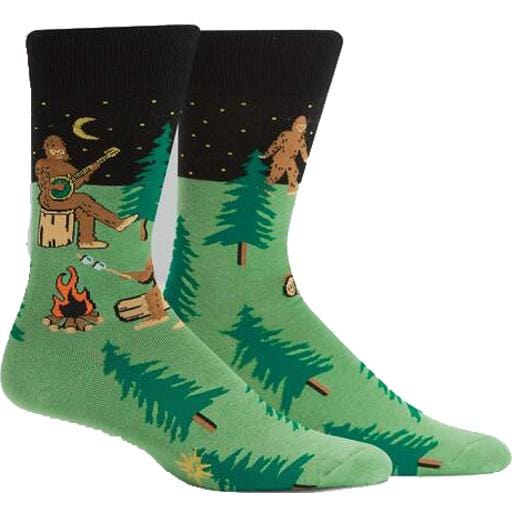 Sasquatch Camp Out Socks Men’s Crew Sock Green / Black