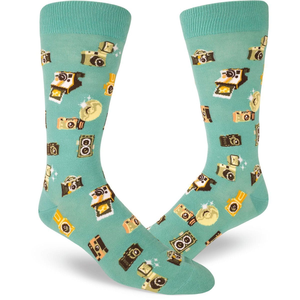 “Say Cheese” Camera Socks Men’s Crew Sock green