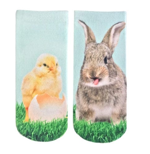 Chick and Bunny Ankle Socks Blue