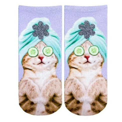 Spa Kitty Glitter Ankle Socks Purple