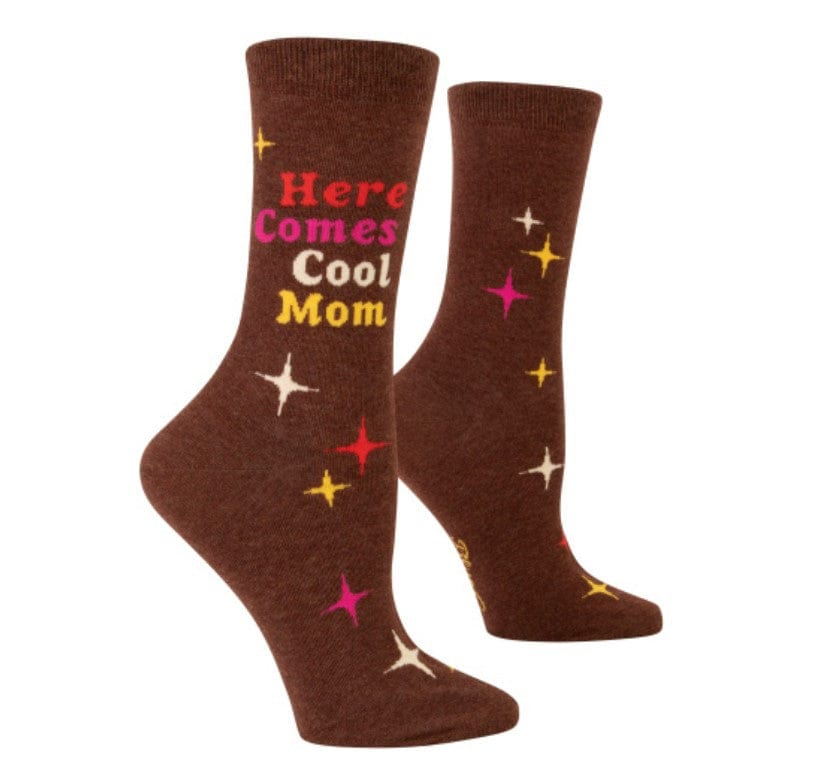 Here Comes A Cool Mom Women's Crew Socks Brown