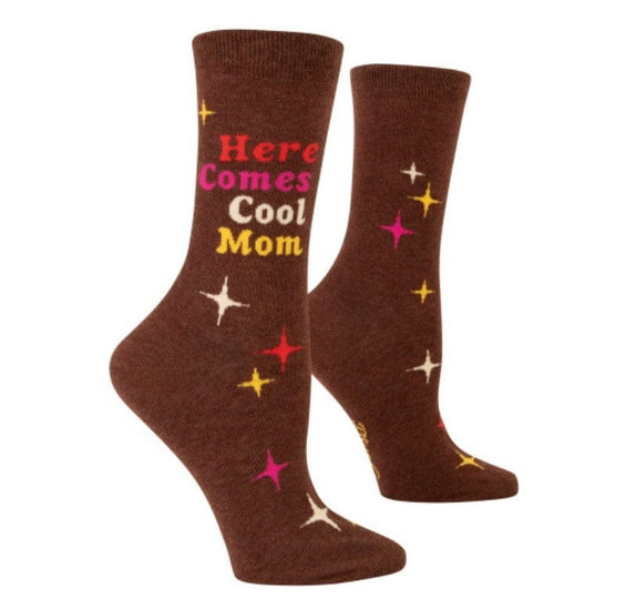 Here Comes A Cool Mom Women's Crew Socks Brown