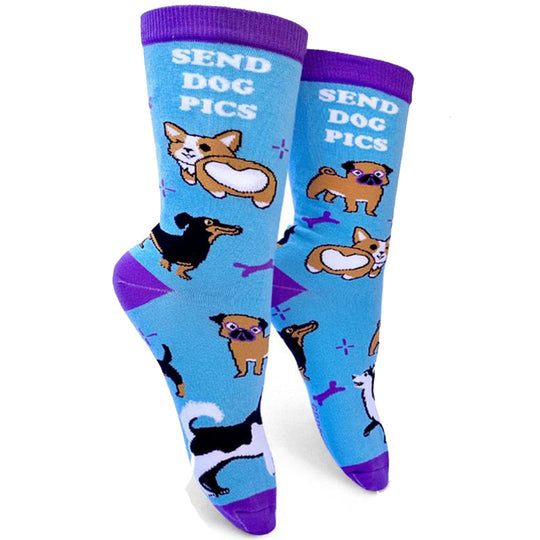 Send Dog Pics Women's Crew Socks Blue