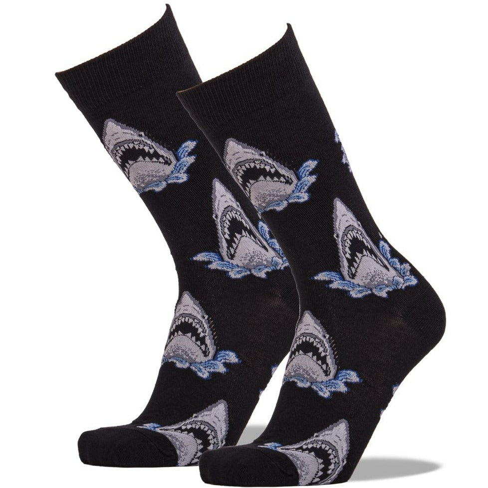 Shark Attack Socks Men’s Black Crew Sock Black / Shoe Size 7-12