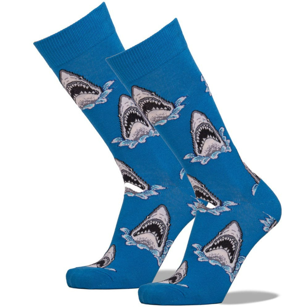 Shark Attack Socks Men’s Crew Sock Blue / Shoe Size 7-12