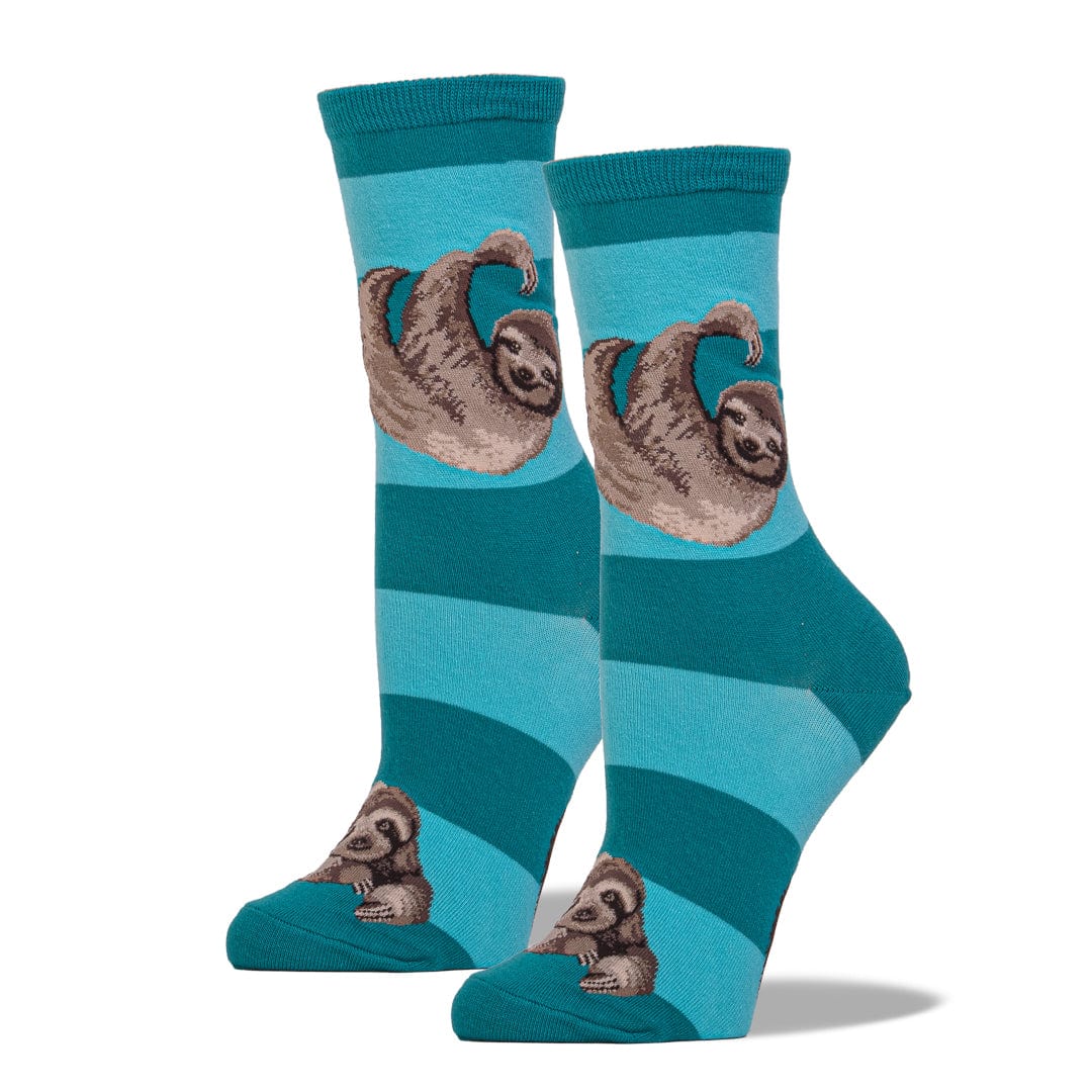 Teal Sloth Stripe Socks Women&#39;s Crew Sock Teal