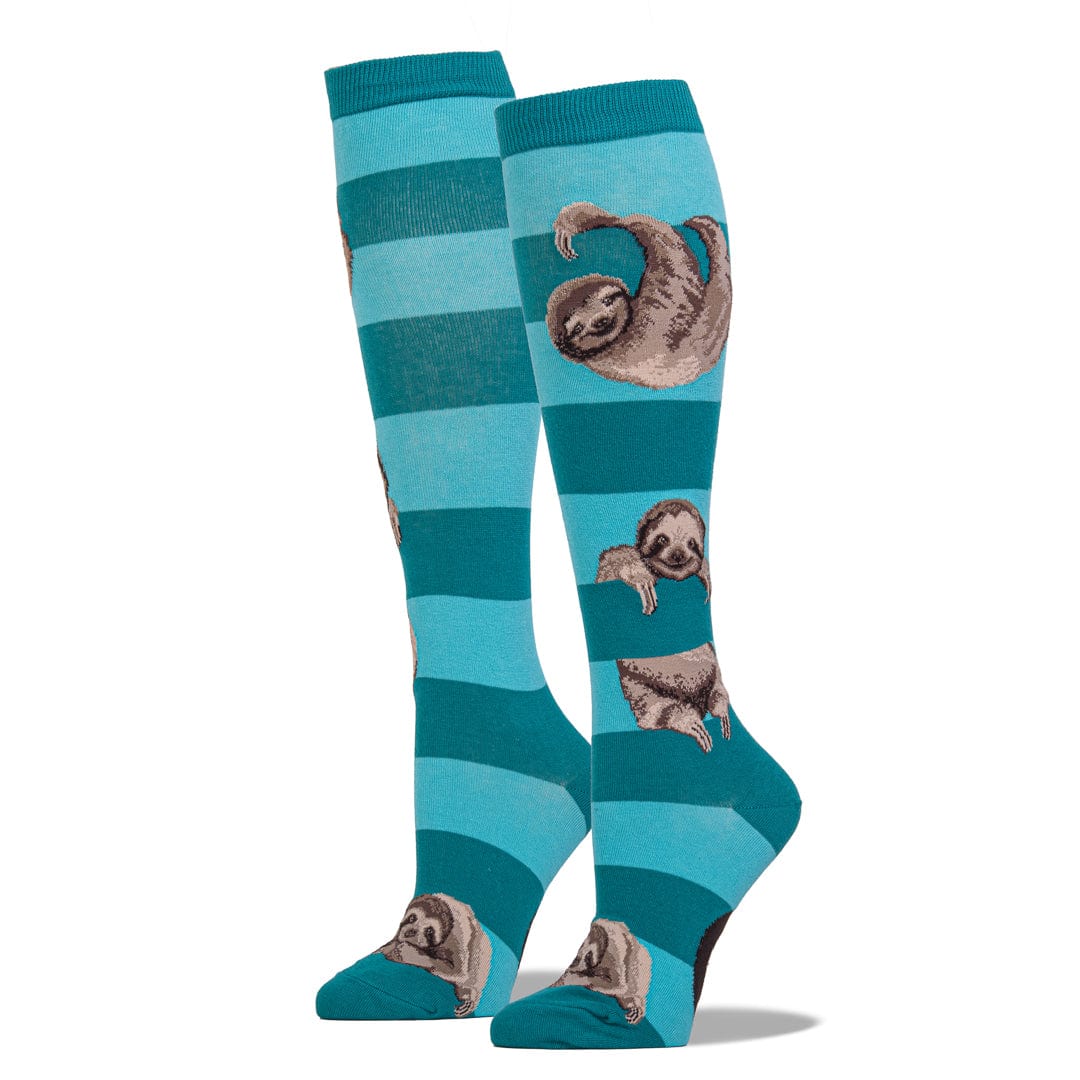 Teal Sloth Stripe Sock Women's Knee High Socks Teal