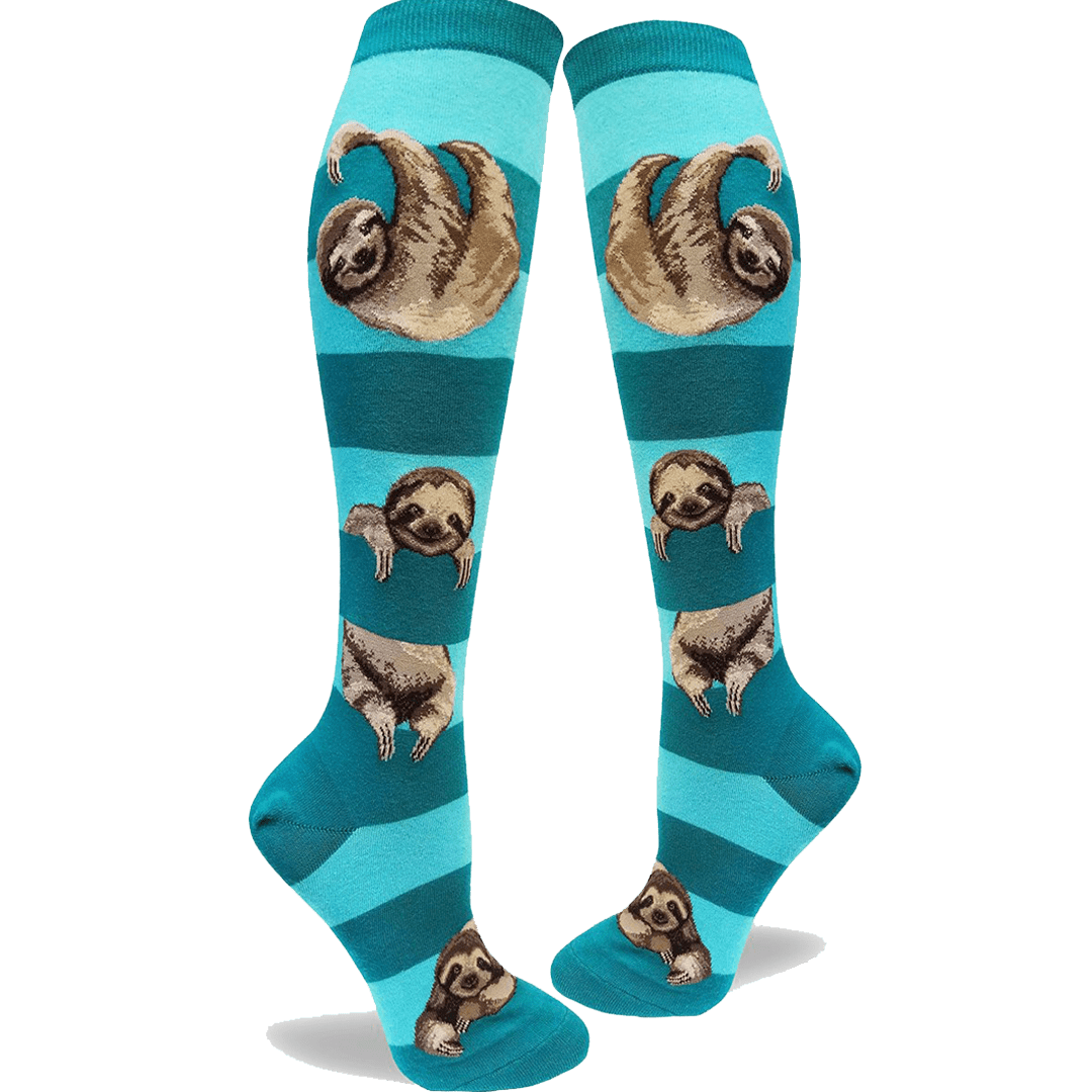 Teal Sloth Stripe Sock Women's Knee High Socks Teal