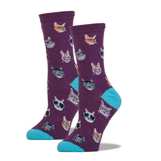 Smarty Cats Socks Women's Crew Sock Purple