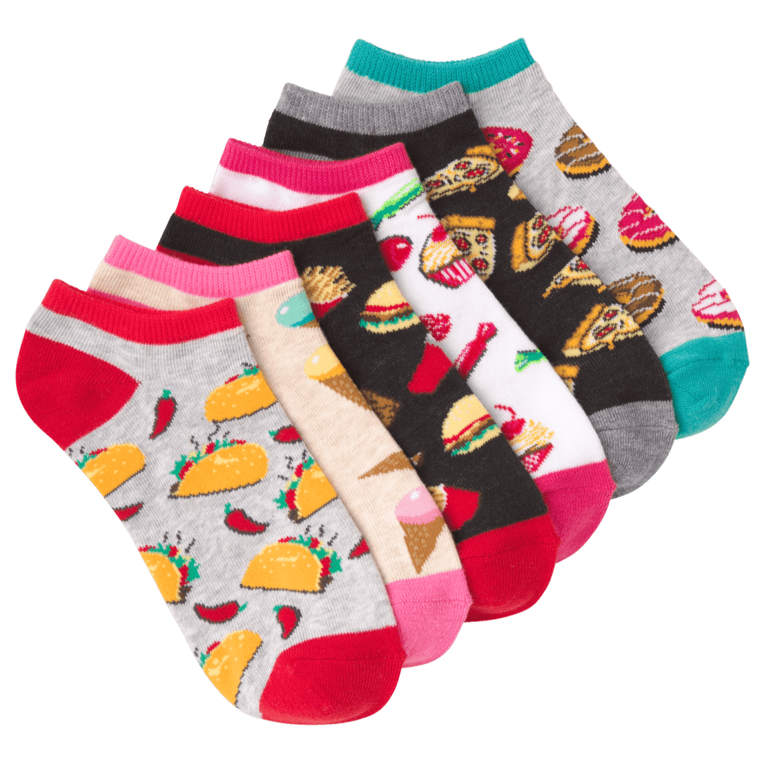 Snack Time Women's No Show 6 Pair Pack Socks Multi