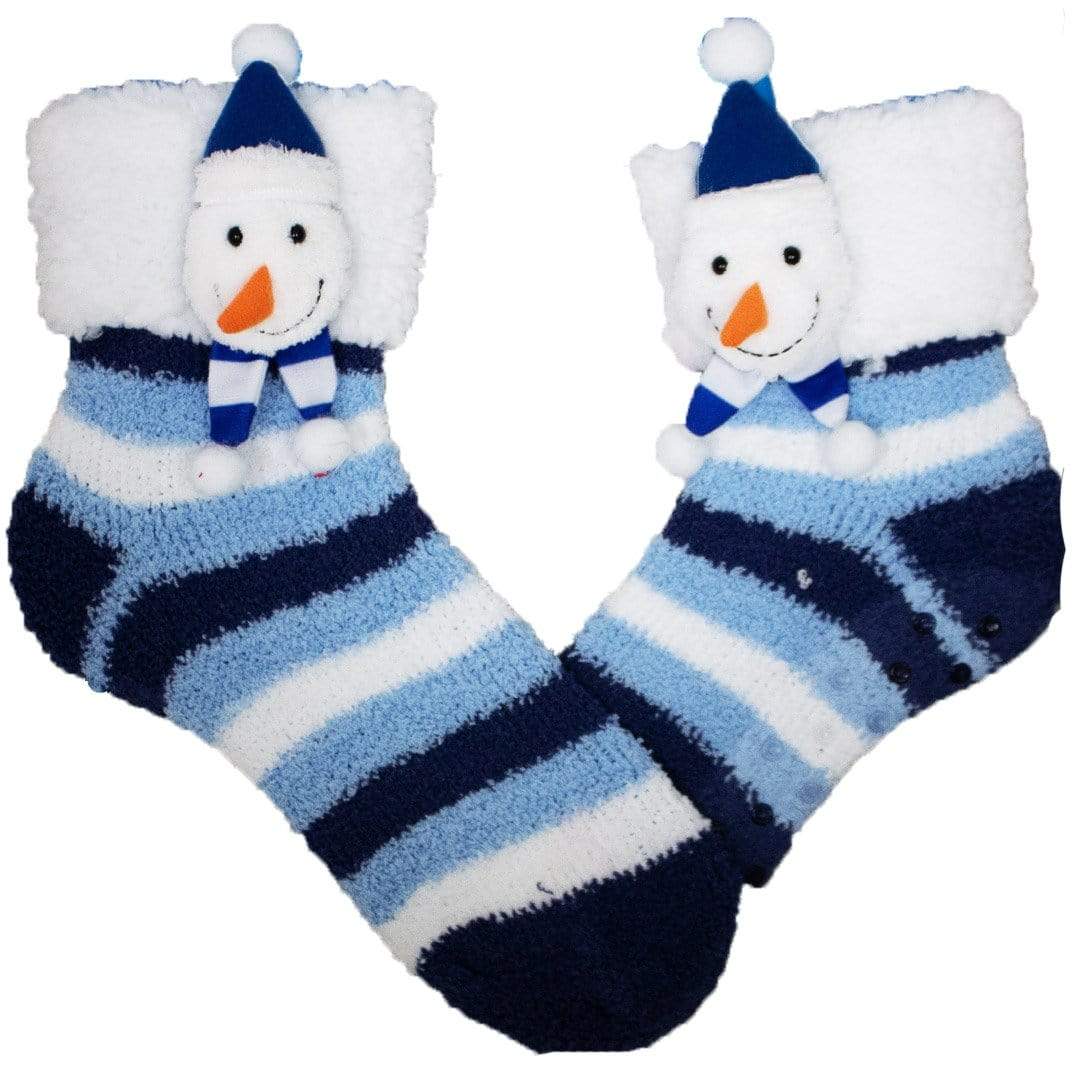 Snowman Fuzzy Slipper Sherpa Sock Blue