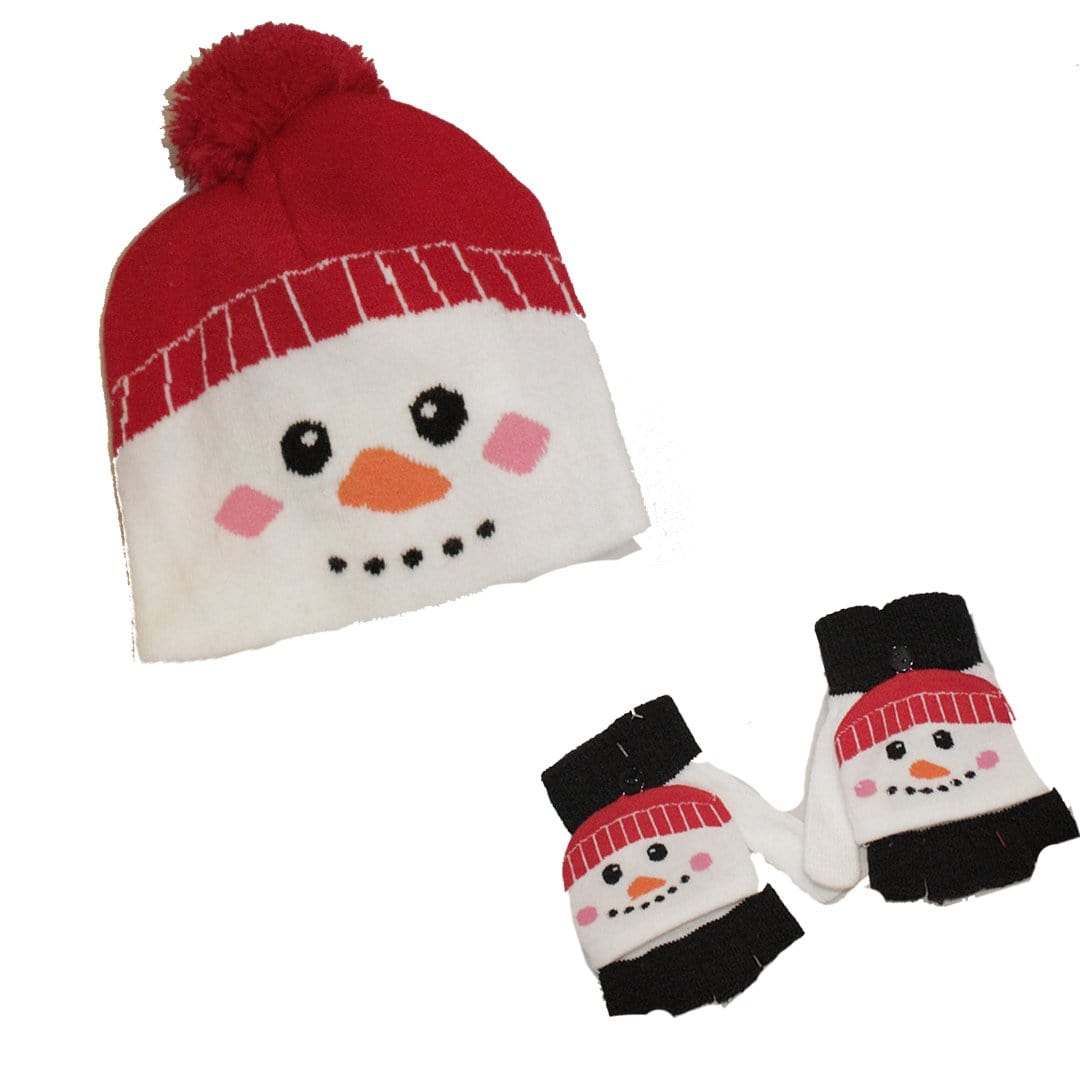 Snowman Kid’s Hat & Gloves Set Red